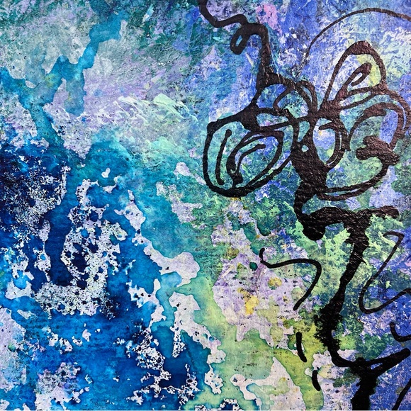 Original Abstract Framed Acrylic Ornate Line Art Painting, 5x7 - Picture 4 of 12